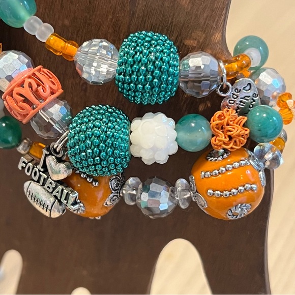 Miami Dolphins football inspired beaded charm bracelets handmade - Picture 2 of 5